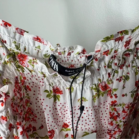 2/15$ 🍒 NWT Zara Floral Polka Dot Romper Ruffle Hem Feminine Summer One-Piece - Picture 8 of 10